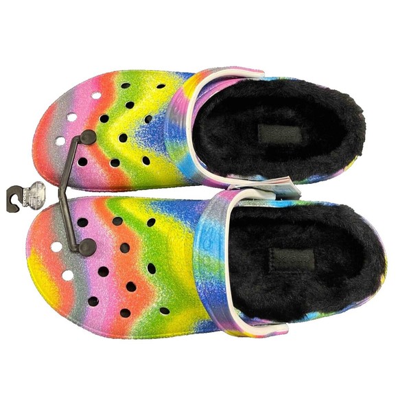 NWT Crocs Lined M 10 W 12 Clogs Spray Dye Multicolor Toasty Warm - Picture 3 of 11